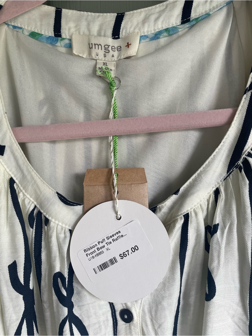 Umgee Off-White Mini Dress with Navy Bow Stripe Curvy Plus Size XL - Picture 9 of 10